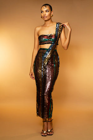Starlight Sash Skirt & Bandeau Sequin Set