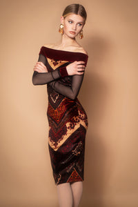 Anouk Velvet & Mesh Off Shoulder Dress