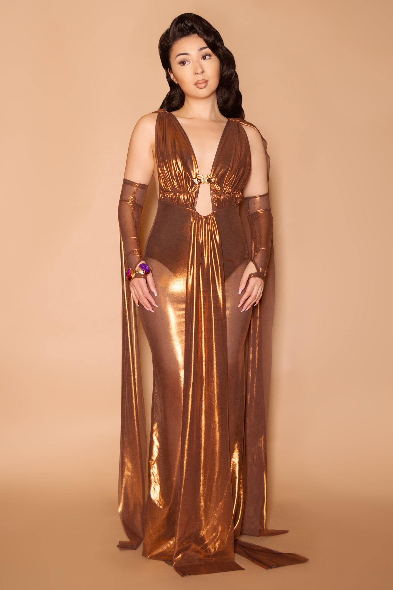 Lyra Swann Jeweled Mesh Gown