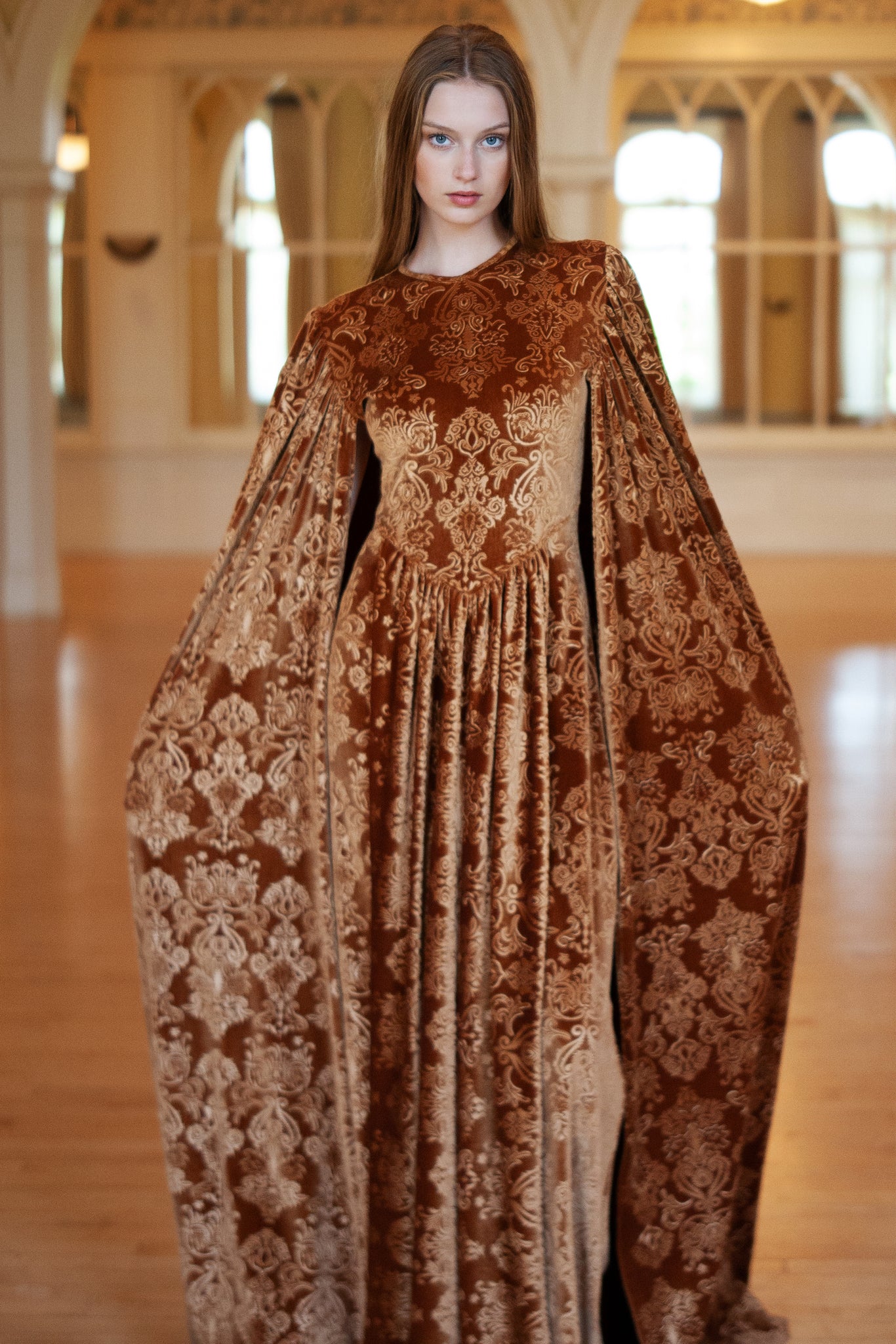 Arabella Embossed Bronze Velvet Gown