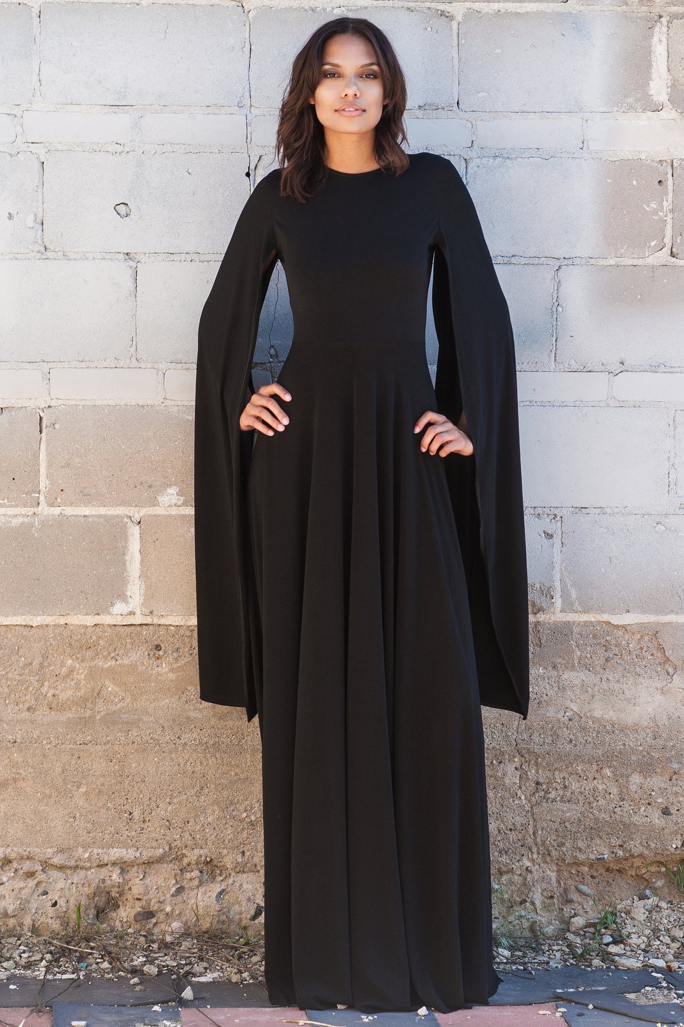 capelet dress long Tight Prom with Cape Sleeves profile event. Maeve Capelet Dress An
